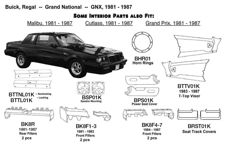 Buick Regal / Grand National / GNX Seat Track Covers 1981 1982 1983 1984 1985 1986 1987 BRST01K