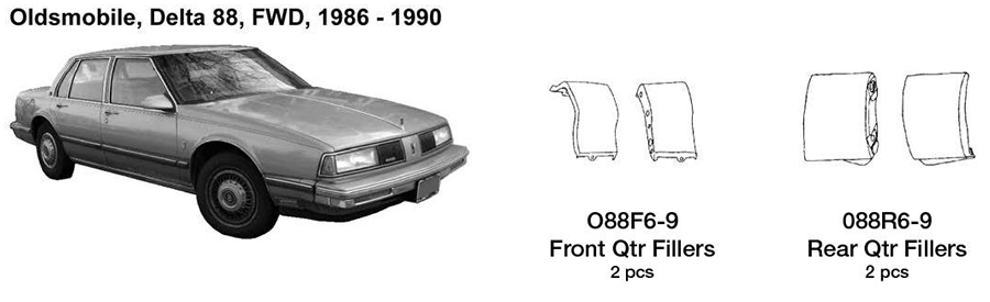 Oldsmobile Delta 88 FWD Front Quarter Fillers 1986 1987 1988 1989 1990 O88F6-9