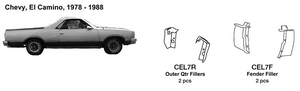 Chevrolet El Camino Fender Filler 1978 1979 1980 1981 1982 1983 1984 1985 1986 1987 1988  CEL7F