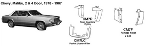 Chevrolet Malibu: 2 & 4 Door Pocket License Filler 1978 1979 1980 1981 1982 1983 1984 1985 1986 1987  CM7LC