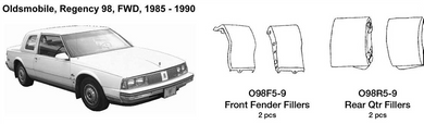 Oldsmobile Regency 98 Rear Quarter Fillers 1985 1986 1988 1989 1990  O98R5-9